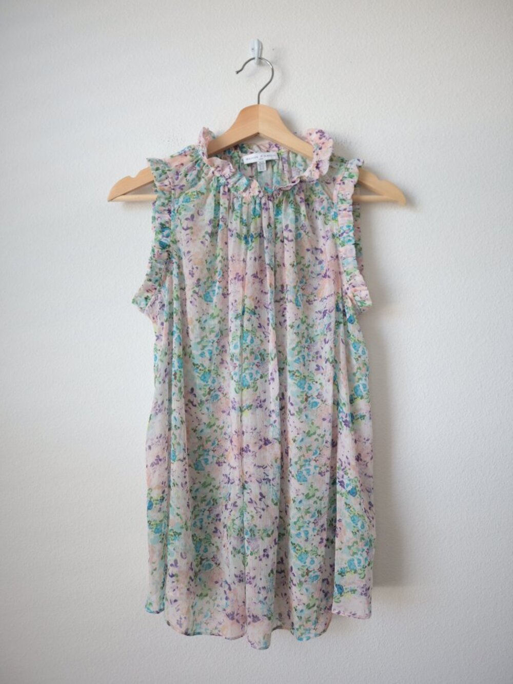 Maison d'Amelie Sheer Floral Ruffle Trim Top | XS